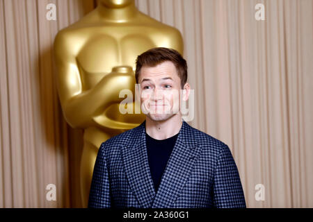 Taron Egerton frequentare l'Accademia delle Arti e delle scienze cinematografiche nuovi Membri Parte 2019 tenutasi presso la Freemasons Hall di Londra. Foto Stock