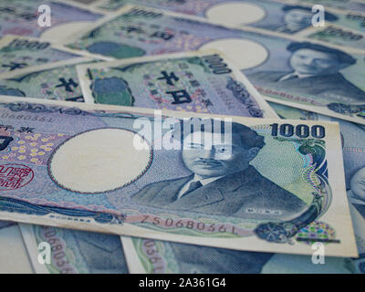 Yen giapponese.La moneta ufficiale del Giappone. Il contesto finanziario. JPY. Foto Stock
