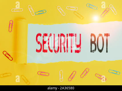 Testo della scrittura Security Bot. Foto concettuale software che esegue un'attività automatizzata su Internet Foto Stock