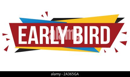 Early Bird design banner su sfondo bianco, illustrazione vettoriale Illustrazione Vettoriale