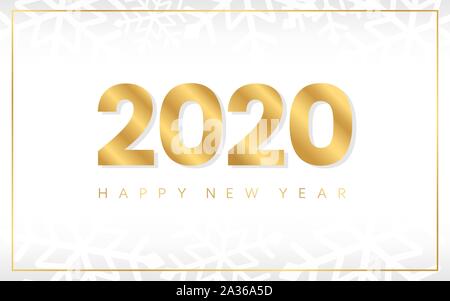 2020 Felice anno nuovo banner. Luxury Gold i numeri su sfondo bianco. Xmas Modello con telaio per volantini, poster e brochure. Il minimo Buon Natale des Illustrazione Vettoriale
