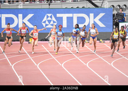 4x100 relè finale femminile: Svizzera, Cina, Stati Uniti, Gran Bretagna, Giamaica. IAAF World Athletics Championships, Doha 2019 Foto Stock