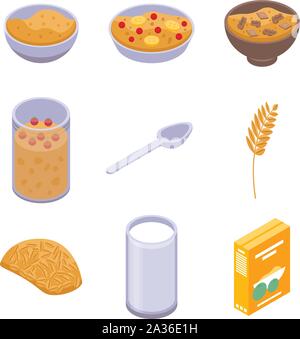 Fiocchi d'avena e set di icone, stile isometrico Illustrazione Vettoriale