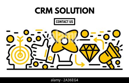 Banner CRM, stile contorno Illustrazione Vettoriale