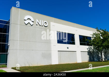 NIO North American sede e lo sviluppo globale del software center nella Silicon Valley. Nio è Cinese elettrico veicoli autonomi produttore - S Foto Stock