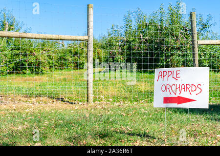 I meleti farm e firmare in New York. Foto Stock