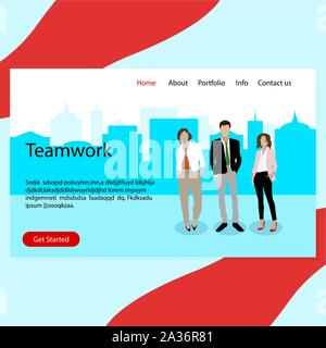 Il successo del lavoro di squadra, real fiducioso team aziendale landing page. Sicuro successo professionale team di leadership e illustrazione vettore Illustrazione Vettoriale