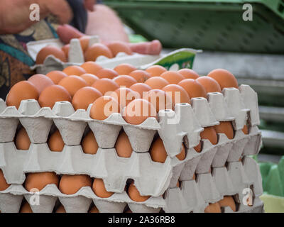 Uova di gallina dalla fattoria Foto Stock