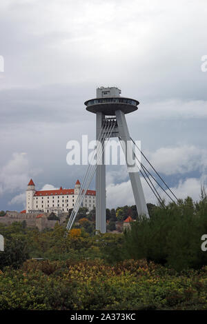 Nuovo ponte e il castello di Bratislava cityscape Slovacchia Foto Stock