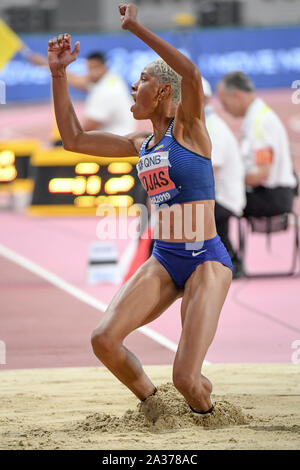 Yulimar Rojas (Venezuela). Salto triplo donne Medaglia d'oro. IAAF mondiale di atletica, Doha 2019 Foto Stock