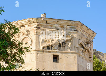 Dettaglio della Torre dei Venti di Atene, Grecia Foto Stock