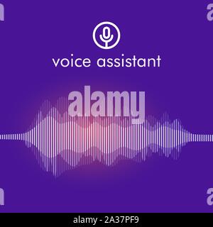 Pulsante del microfono con luminosi la voce e il suono delle onde di imitazione. Comunicazione Illustrazione Vettoriale