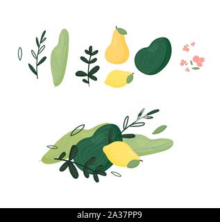 Set di astratta foglie tropicali. Vettore di elementi di design Illustrazione Vettoriale