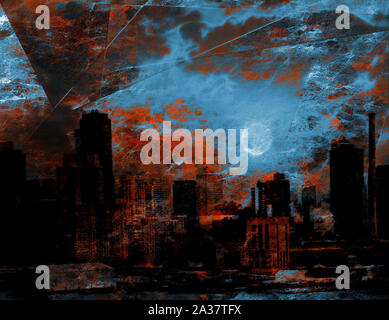 NYC Waterfront astrazione. Moderna arte digitale Foto Stock