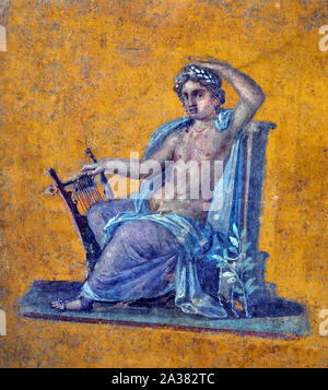 Frammento di pittura murale: Apollo 62 - 79 AD Pompei, Villa di Julia Felix Romano, Italia, Foto Stock