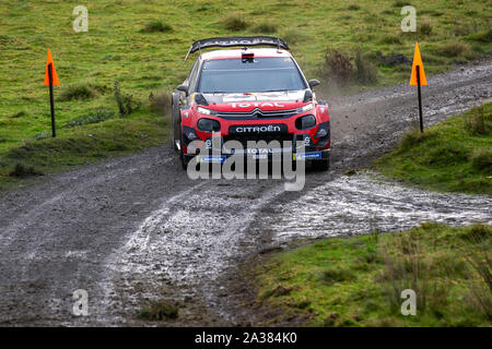 Brenig, Conwy, Regno Unito. 6 Ottobre, 2019. WRC Rally Galles GB, fase 19; Citroen Total WRT Sebastien Ogier e co-driver Julien Ingrassia nel loro Citroen C3 WRC - Editoriale usare carte di credito: Azione Plus sport/Alamy Live News Foto Stock