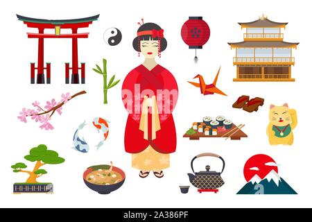 Tradizionali simboli giapponesi Illustrazione Vettoriale