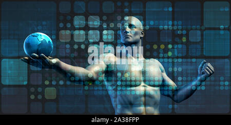 World Business sfondo con uomo sollevamento concetto del globo Foto Stock