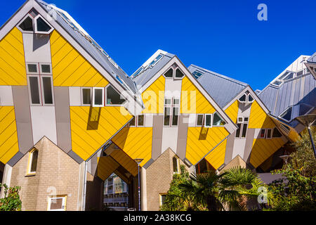 Architettura moderna Cube Case, progettato da Piet Blom e progettato per massimizzare lo spazio interno, senza usare un sacco di spazio al suolo. Rotterdam, N Foto Stock