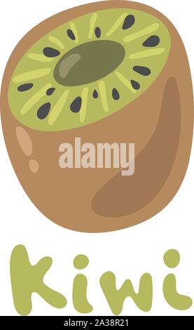 Fresche kiwi metà isolato su bianco. Illustrazione Vettoriale di kiwi parte elemento colorato marrone con pelle di colore verde all'interno con piccoli semi neri Illustrazione Vettoriale