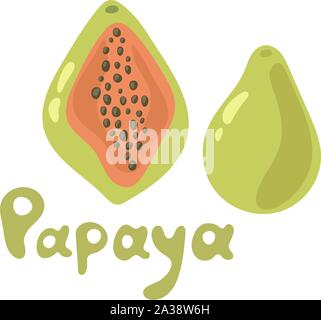 Papaia icona piatta, e frutta tropicale, grafica vettoriale. Papaia fresca esotici tropicali agrumi. Alimenti biologici, succosa disegnati a mano illustrazioni Illustrazione Vettoriale
