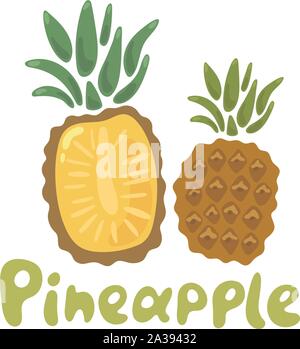 Frutta estiva per uno stile di vita sano. Ananas frutta. Illustrazione Vettoriale cartoon icona piatta isolata su bianco. Illustrazione Vettoriale