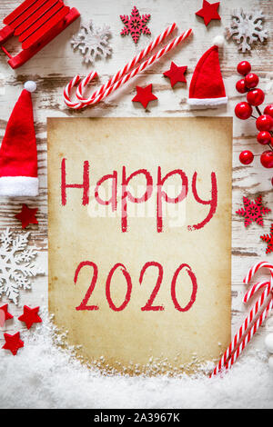 Luminoso appartamento Natale laico, neve, testo Happy 2020 Foto Stock