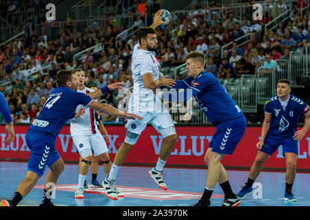 Zagabria, Croazia - 14 settembre 2019: EHF man's Championship League. PPD Zagreb vs. Paris Saint-Germain. In azione REMILI Nedim (18) Foto Stock