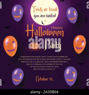 Festa di Halloween viola modello di invito. Illustrazione Vettoriale