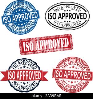 Approvazione ISO Imposta etichetta illustrazione timbro timbro di gomma su sfondo bianco Illustrazione Vettoriale
