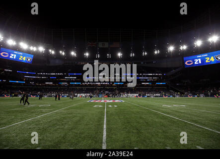 Vista generale del quadro del punteggio a tempo pieno durante la NFL International Series corrispondono a Tottenham Hotspur Stadium, Londra. Foto Stock