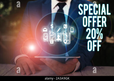 Parola di scrittura di testo offerta speciale 20% di sconto. Business photo vetrina sconti promozione vendite Retail Marketing speciali Foto Stock