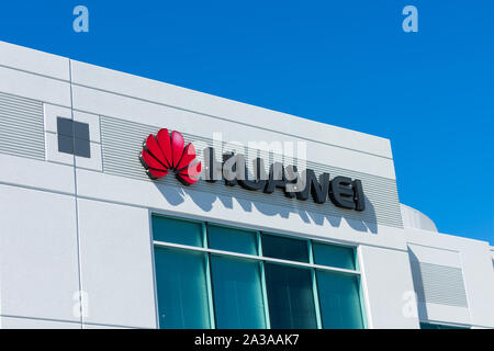 Huawei Technologies segno sulla sommità della ricerca e dello sviluppo del campus in bella Silicon Valley Foto Stock