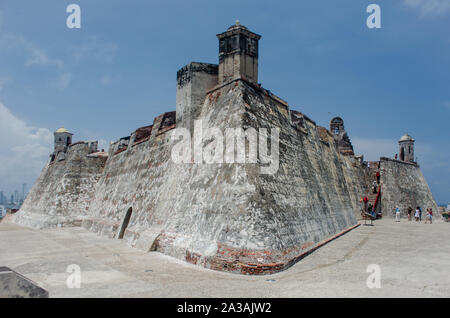 San Felipe de Barajas Castello, una fortezza situata nella città colombiana di Cartagena, costruito dagli Spagnoli per proteggere la città dagli attacchi dei pirati Foto Stock