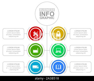 Una infografica template vettoriale per presentazione, grafico, diagramma, grafico busines e concetto industriale con 6 opzioni Illustrazione Vettoriale