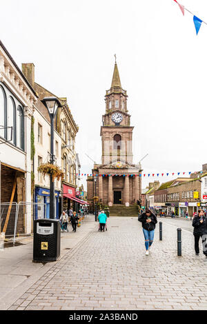 Town Hall e il XVIII secolo la torre dell orologio in Berwick upon Tweed Northumberland, Berwick upon Tweed, Northumberland, Berwick upon Tweed town hall, città, Foto Stock