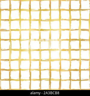 Di lamina di oro senza giunture griglia modello di vettore di sfondo. Disegnato a mano le linee irregolari su bianco. Golden shiny mano raster disegnata di forma quadrata. Elegante Illustrazione Vettoriale