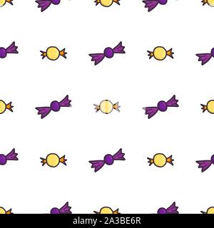 Doodle candy seamless pattern per la celebrazione del design, sfondo, tessuto. Sfondo colorato vettore. Halloween, festa di Natale della progettazione artistica. Illustrazione Vettoriale