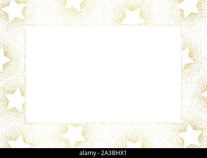 Magica vacanza invernale di lamina di oro di Stardust e stelle su sfondo bianco rettangolare orizzontale il telaio del vettore. Moderno ed elegante del Natale e del nuovo anno Bo Illustrazione Vettoriale