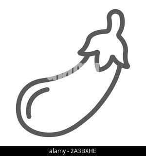 La melanzana icona linea, frutta e verdura, segno di negozi di generi alimentari, grafica vettoriale un modello lineare su uno sfondo bianco. Illustrazione Vettoriale