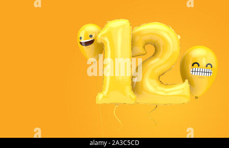 Numero 12 compleanno ballloon con facce emoji palloncini. 3D Render Foto Stock