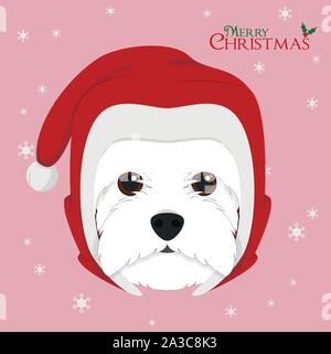 Natale biglietto di auguri. West Highland White Terrier cane con red Santa's hat Illustrazione Vettoriale