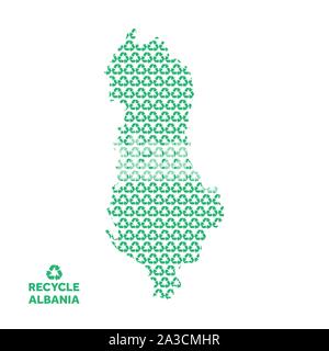 Albania mappa fatta dal simbolo di riciclaggio. Concetto ambientale Illustrazione Vettoriale