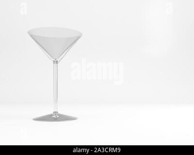 Standard di vuoto bicchiere da cocktail con morbida ombra si erge su sfondo bianco, rendering 3D illustrazione Foto Stock