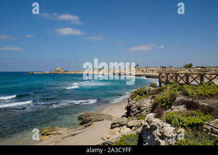 Antico porto di Cesarea in Israele Foto Stock