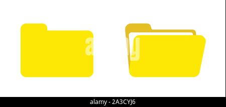 Vector icon set di aperto e chiuso le cartelle di file. Schermo piatto a colori e stile. Illustrazione Vettoriale