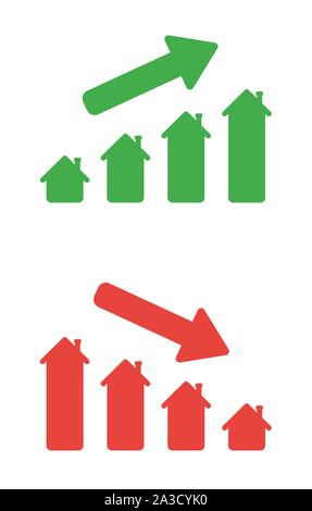 Vector icon set di grafici di casa in su e in giù. Schermo piatto a colori e stile. Illustrazione Vettoriale