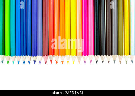 Raccolta di un pastello de couleur per disegno a sfondo bianco, Multi matita colorata Foto Stock