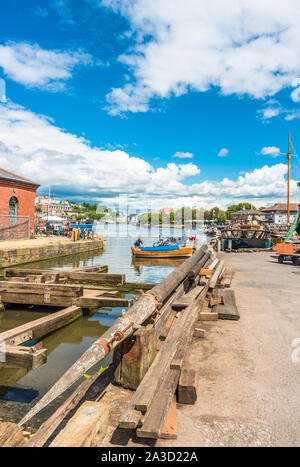 Floating Harbour al cantiere Underfall Vittoriano con la camera della pompa, Bristol, Avon, Inghilterra, Regno Unito. Foto Stock