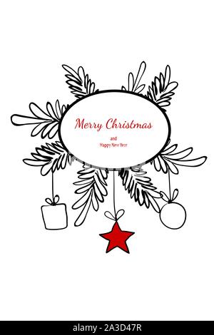 Merry Christmas doodle semplice carta regalo telaio Illustrazione Vettoriale